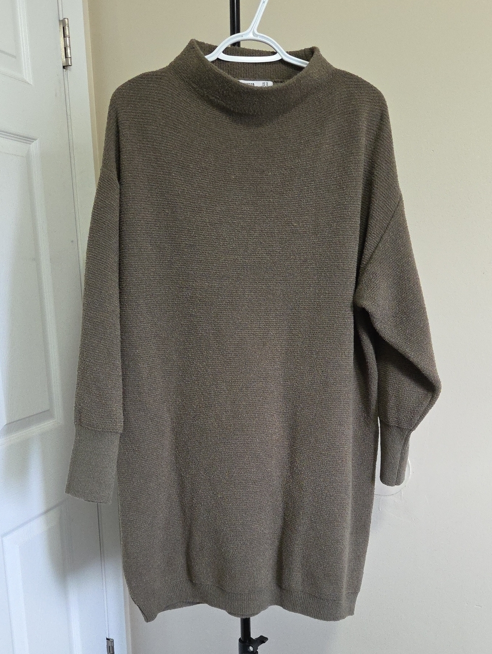 Devoted Plus Size Mock Neck Long Sleeve Sweater Dress in Olive